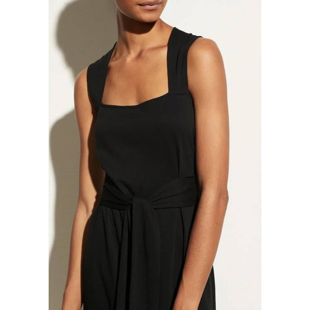 Vince Black Sleeveless Square Neck Wrap Mini Dress Women's Size Large L - Picture 4 of 11